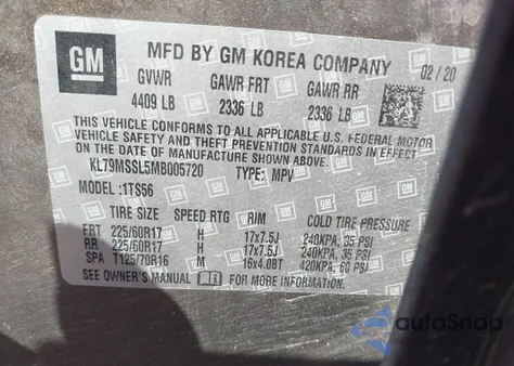 2021 Chevrolet Trailblazer Awd Activ from USA, damaged, VIN KL79MSSL5MB005720